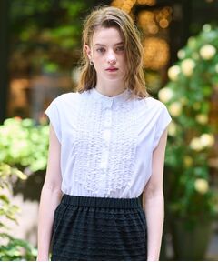 DRESSTERIOR / ドレステリア シャツ・ブラウス | 【撥水/UVカット/接触冷感】バンドカラーフレンチスリーブフリルブラウス