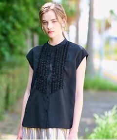 DRESSTERIOR / ドレステリア シャツ・ブラウス | 【撥水/UVカット/接触冷感】バンドカラーフレンチスリーブフリルブラウス