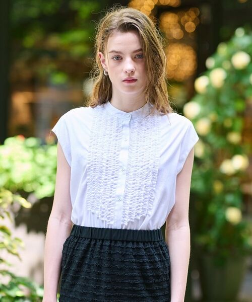 DRESSTERIOR / ドレステリア シャツ・ブラウス | 【撥水/UVカット/接触冷感】バンドカラーフレンチスリーブフリルブラウス(オフホワイト(003))