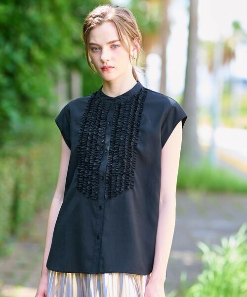 DRESSTERIOR / ドレステリア シャツ・ブラウス | 【撥水/UVカット/接触冷感】バンドカラーフレンチスリーブフリルブラウス(ブラック(019))