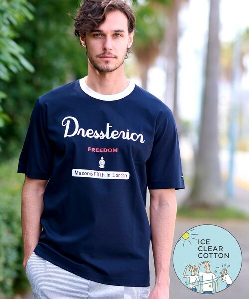 DRESSTERIOR/ドレステリア 【接触冷感/抗菌防臭/消臭】ICE CLEAR COTTON ロゴT ネイビー(094) 91(M) DRESSTERIOR/ドレステリア 【接触冷感/抗菌防臭/消臭】ICE CLEAR COTTON ロゴT ネイビー(094) 91(M)