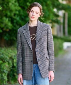 美品 ドレステリア REDA 高級生地 テーラードジャケット チェック 48 セットアップ可】ループグレンチェック ダブルブレスト