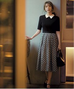 DRESSTERIOR / ドレステリア ロング・マキシ丈ワンピース | 【美人百花／モデル美香着用】オーバーラップバイカラーニットコンビワンピース