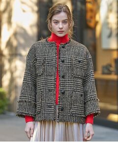 DRESSTERIOR / ドレステリア ノーカラージャケット | グレンチェックツイードショートコート