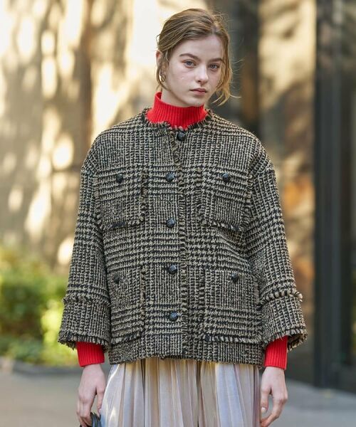 DRESSTERIOR / ドレステリア ノーカラージャケット | グレンチェックツイードショートコート | 詳細1