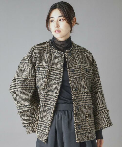 DRESSTERIOR / ドレステリア ノーカラージャケット | グレンチェックツイードショートコート | 詳細10