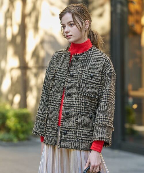 DRESSTERIOR / ドレステリア ノーカラージャケット | グレンチェックツイードショートコート | 詳細2