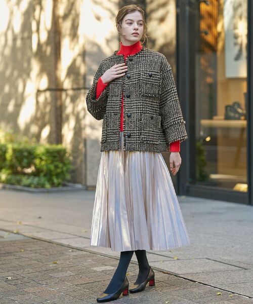 DRESSTERIOR / ドレステリア ノーカラージャケット | グレンチェックツイードショートコート | 詳細7