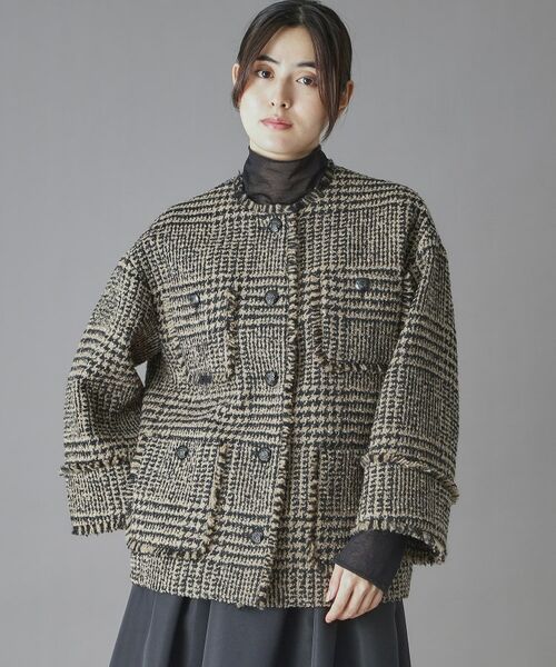 DRESSTERIOR / ドレステリア ノーカラージャケット | グレンチェックツイードショートコート | 詳細8