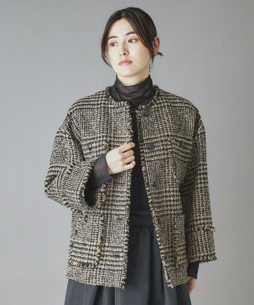 DRESSTERIOR / ドレステリア ノーカラージャケット | グレンチェックツイードショートコート | 詳細9