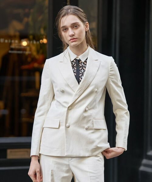 DRESSTERIOR / ドレステリア テーラードジャケット | リネンブレンドWブレストジャケット(オフホワイト(003))