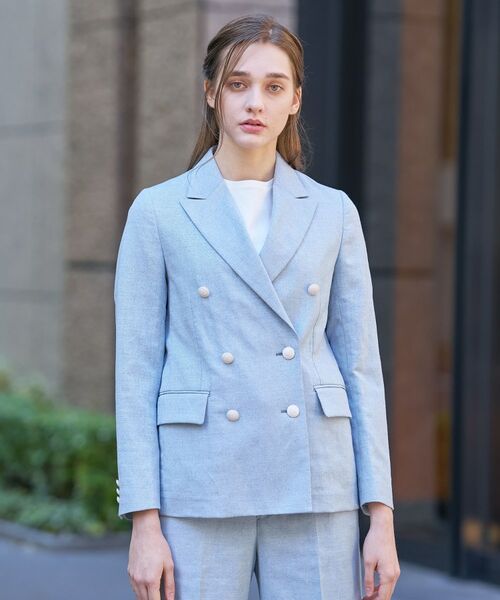 DRESSTERIOR / ドレステリア テーラードジャケット | リネンブレンドWブレストジャケット(サックスブルー(090))