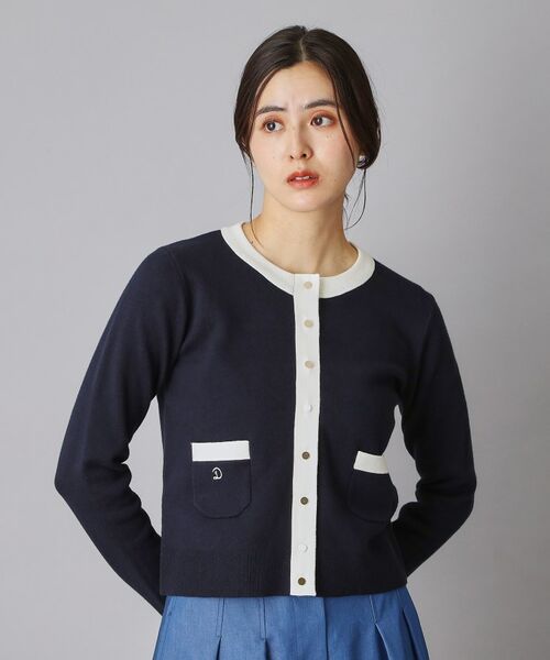 DRESSTERIOR / ドレステリア カーディガン・ボレロ | ウォッシャブルコットンカシミヤ配色カーディガン（ネイビー(594)）