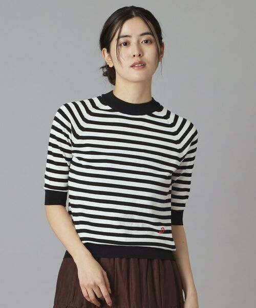 DRESSTERIOR / ドレステリア ニット・セーター | コットンシルクボーダーハーフスリーブニット（ブラック(319)）