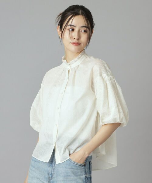 DRESSTERIOR / ドレステリア シャツ・ブラウス | シアーストライプスタンドフリルボリューム（アイボリー(304)）