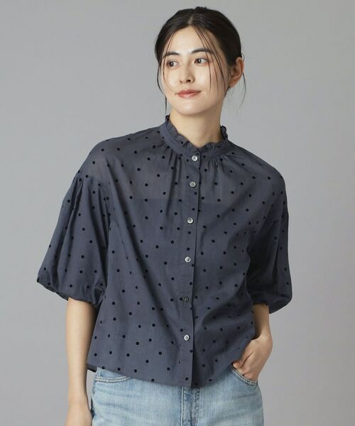 DRESSTERIOR / ドレステリア シャツ・ブラウス | フロッキードットボリュームスリーブ（ネイビー(194)）