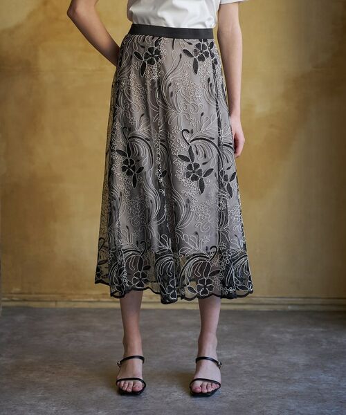 DRESSTERIOR / ドレステリア ロング・マキシ丈スカート | エンブロイダリーレーススカート（ブラック(119)）