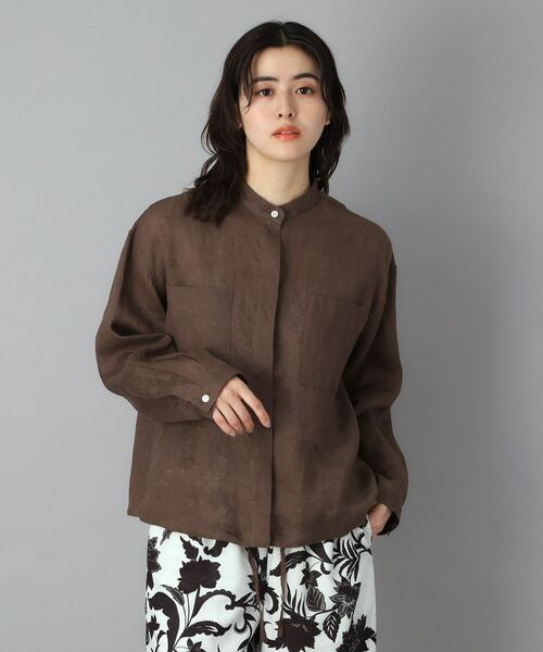 DRESSTERIOR / ドレステリア シャツ・ブラウス | ストライプリネン ドロストシャツ（ブラウン(044)）