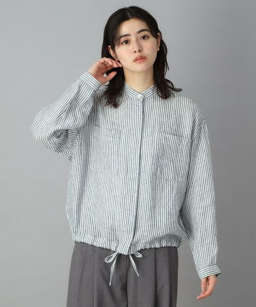 DRESSTERIOR / ドレステリア シャツ・ブラウス | ストライプリネン ドロストシャツ（ネイビー(394)）