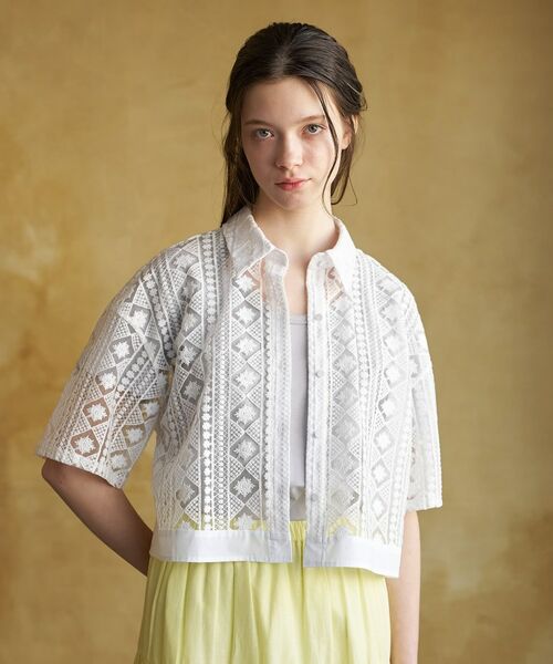 DRESSTERIOR / ドレステリア シャツ・ブラウス | ウォッシャブルレース クロップドシャツ（ホワイト(001)）