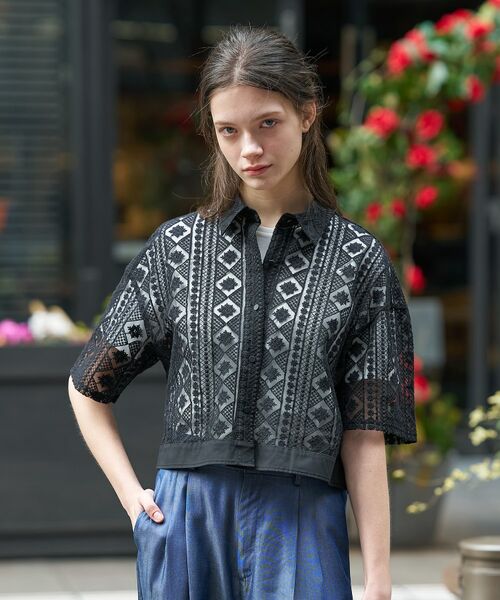 DRESSTERIOR / ドレステリア シャツ・ブラウス | ウォッシャブルレース クロップドシャツ（ブラック(019)）