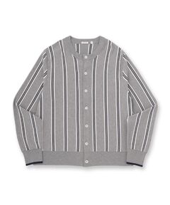 DRESSTERIOR / ドレステリア カーディガン・ボレロ | ウールレーヨン ストライプラウンドネックカーディガン
