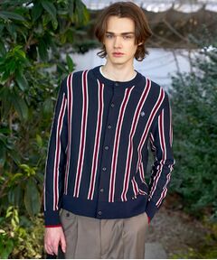 DRESSTERIOR / ドレステリア カーディガン・ボレロ | ウールレーヨン ストライプラウンドネックカーディガン