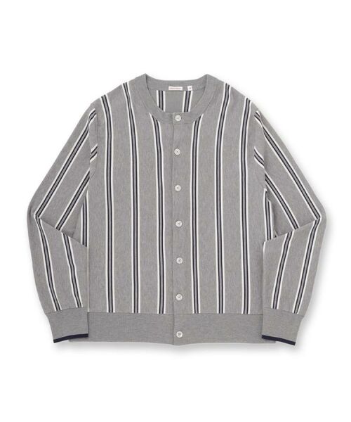 DRESSTERIOR / ドレステリア カーディガン・ボレロ | ウールレーヨン ストライプラウンドネックカーディガン（グレー(212)）