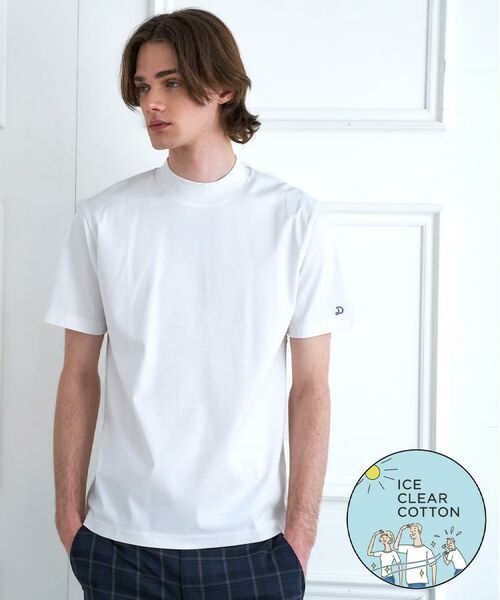 DRESSTERIOR / ドレステリア Tシャツ | 【接触冷感/抗菌防臭/消臭】ICE CLEAR COTTON モックネックTシャツ(ホワイト(001))