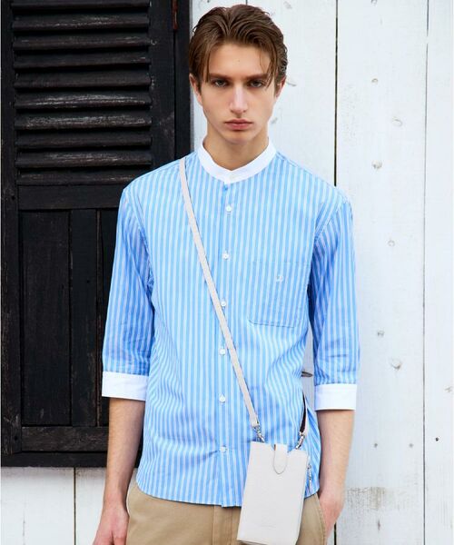 DRESSTERIOR / ドレステリア シャツ・ブラウス | バンドカラー ストライプスリークォーターシャツ（ブルー(393)）