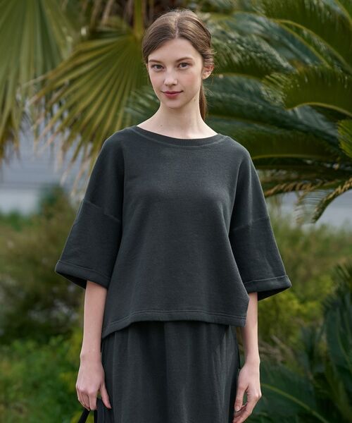 DRESSTERIOR / ドレステリア カットソー | 【ウォッシャブル/セットアップ可】リネン混裏毛ドロストプルオーバー（チャコールグレー(014)）