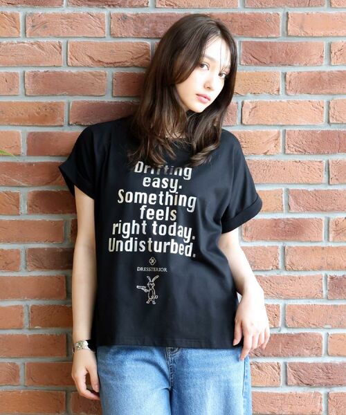 DRESSTERIOR / ドレステリア Tシャツ | 箔プリントドルマンスリーブ Tシャツ（ブラック(019)）