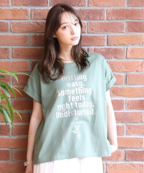 DRESSTERIOR / ドレステリア Tシャツ | 箔プリントドルマンスリーブ Tシャツ（オリーブグリーン(026)）