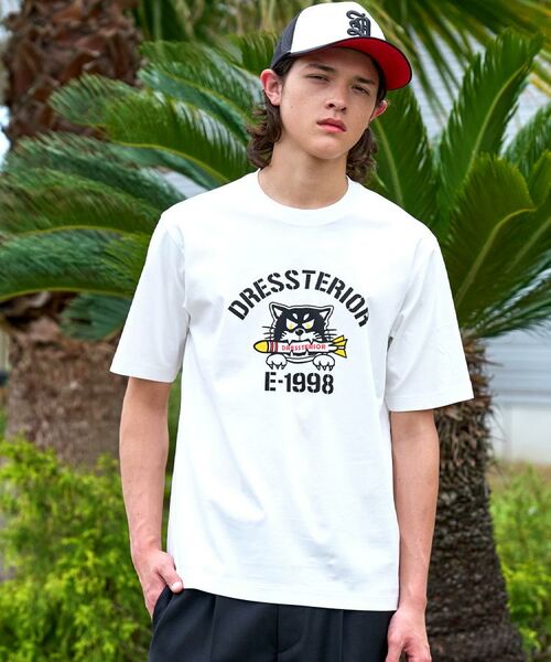 DRESSTERIOR / ドレステリア Tシャツ | 【接触冷感/抗菌防臭/消臭】ICE CLEAR COTTON ミサイルキャットTシャツ(ホワイト(001))