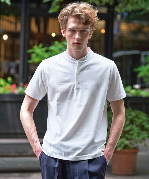 DRESSTERIOR / ドレステリア Tシャツ | 【触冷感機/抗菌防臭/UVカット】クールクリーンドライコットン ヘンリーネックカットソー(ホワイト(001))