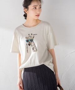 giraffeプリントコットンtee<洗濯機で洗える>