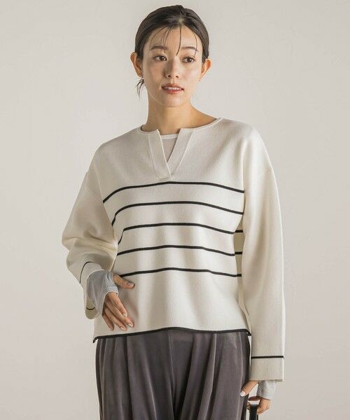 Droite lautreamont/ドロワットロートレアモン スリットネックニット≪手洗い可能≫ アイボリー M Droite lautreamont/ドロワットロートレアモン スリットネックニット≪手洗い可能≫ アイボリー M