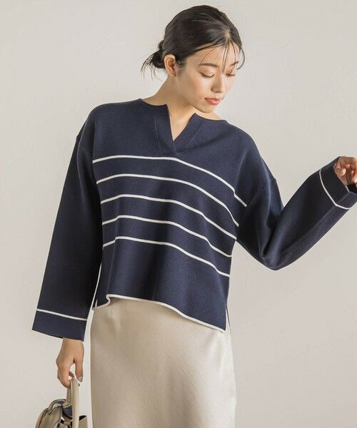 Droite lautreamont/ドロワットロートレアモン スリットネックニット≪手洗い可能≫ ダークネイビー M Droite lautreamont/ドロワットロートレアモン スリットネックニット≪手洗い可能≫ ダークネイビー M