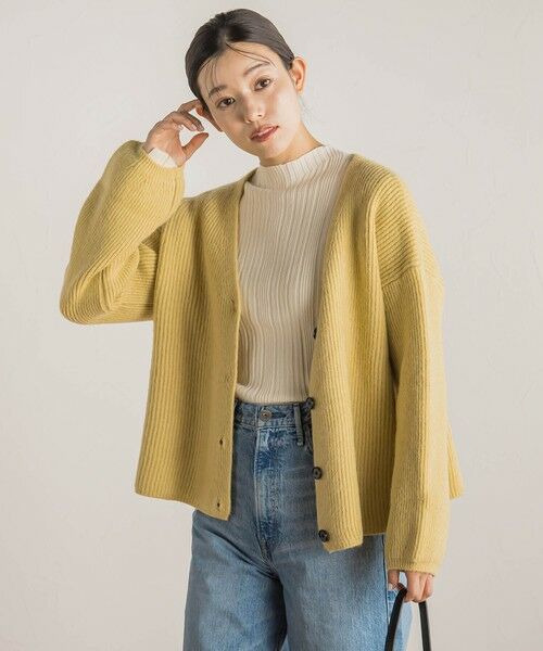Droite lautreamont/ドロワットロートレアモン 【WEB限定】片畦Vネックカーデ≪手洗い可能≫ イエロー M Droite lautreamont/ドロワットロートレアモン 【WEB限定】片畦Vネックカーデ≪手洗い可能≫ イエロー M