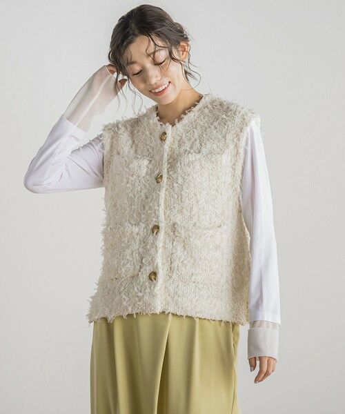 Droite lautreamont / ドロワットロートレアモン ダウンジャケット・ベスト | チュールMIXツイードジレ≪手洗い可能≫ | 詳細4