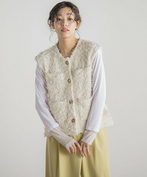 Droite lautreamont / ドロワットロートレアモン ダウンジャケット・ベスト | チュールMIXツイードジレ≪手洗い可能≫ | 詳細5