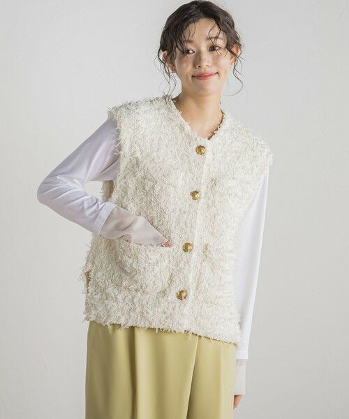 Droite lautreamont/ドロワットロートレアモン チュールMIXツイードジレ≪手洗い可能≫ オフホワイト M Droite lautreamont/ドロワットロートレアモン チュールMIXツイードジレ≪手洗い可能≫ オフホワイト M