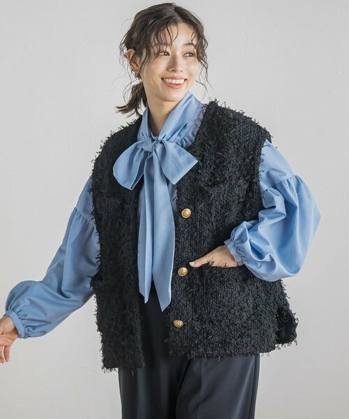 Droite lautreamont/ドロワットロートレアモン チュールMIXツイードジレ≪手洗い可能≫ ブラック M Droite lautreamont/ドロワットロートレアモン チュールMIXツイードジレ≪手洗い可能≫ ブラック M