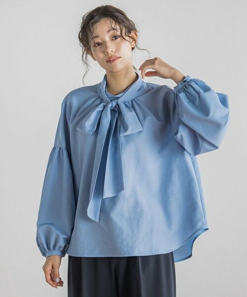Droite lautreamont/ドロワットロートレアモン ライトタンブラーボウタイブラウス≪洗濯機で洗える≫ ブルー M Droite lautreamont/ドロワットロートレアモン ライトタンブラーボウタイブラウス≪洗濯機で洗える≫ ブルー M