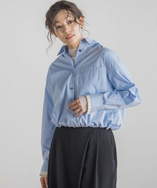 Droite lautreamont/ドロワットロートレアモン ドロストクロップドシャツ≪洗濯機で洗える≫ ブルー M Droite lautreamont/ドロワットロートレアモン ドロストクロップドシャツ≪洗濯機で洗える≫ ブルー M
