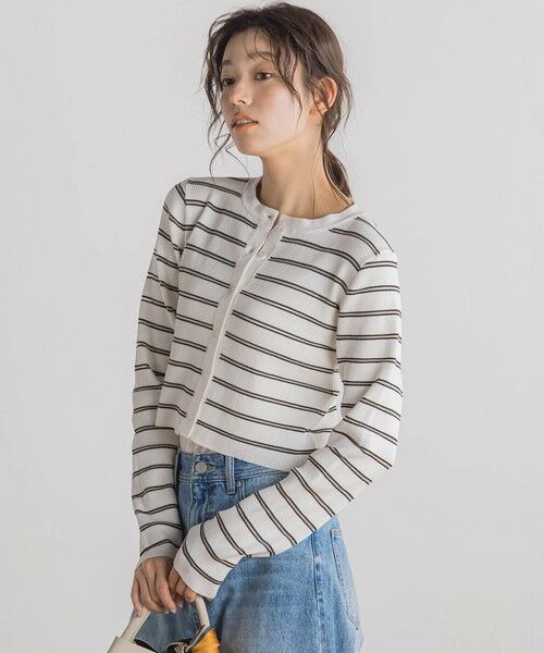 Droite lautreamont / ドロワットロートレアモン カーディガン・ボレロ | シアーボーダーRIBカーデ≪手洗い可能≫ | 詳細1