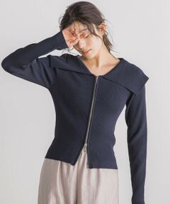 RIB襟付きZIPカーデ≪手洗い可能≫