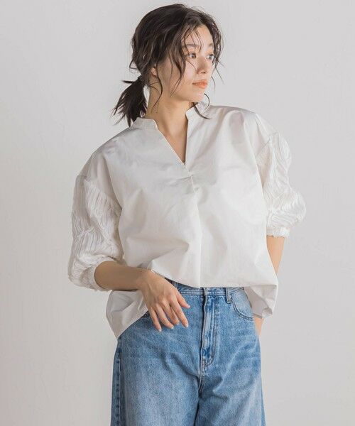 Droite lautreamont / ドロワットロートレアモン シャツ・ブラウス | 袖刺繍レーススキッパー7分袖ブラウス≪手洗い可能≫ | 詳細1