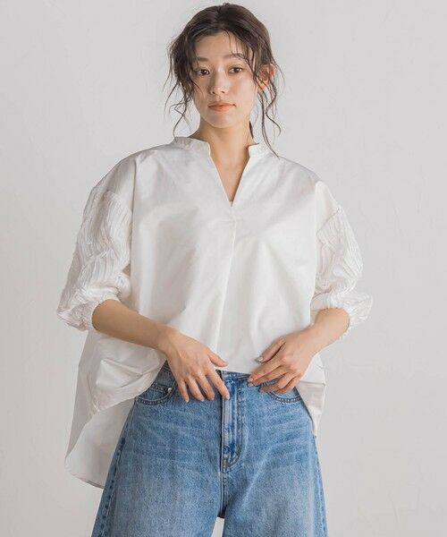 Droite lautreamont / ドロワットロートレアモン シャツ・ブラウス | 袖刺繍レーススキッパー7分袖ブラウス≪手洗い可能≫ | 詳細3