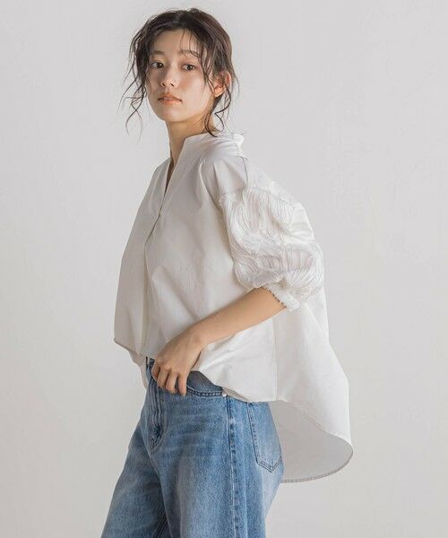 Droite lautreamont/ドロワットロートレアモン 袖刺繍レーススキッパー7分袖ブラウス≪手洗い可能≫ オフホワイト M Droite lautreamont/ドロワットロートレアモン 袖刺繍レーススキッパー7分袖ブラウス≪手洗い可能≫ オフホワイト M